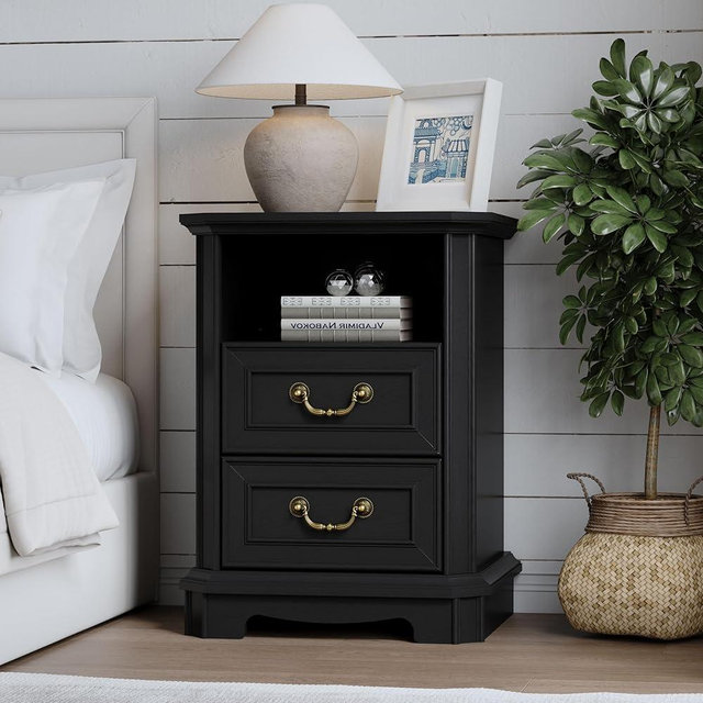 BORNOON 2-Drawer Nightstand with Charging Station, Rustic Wooden Top Bedside Table with Natural Wood Texture, Vintage Storage Organizer Dresser for Bedroom, Hallway