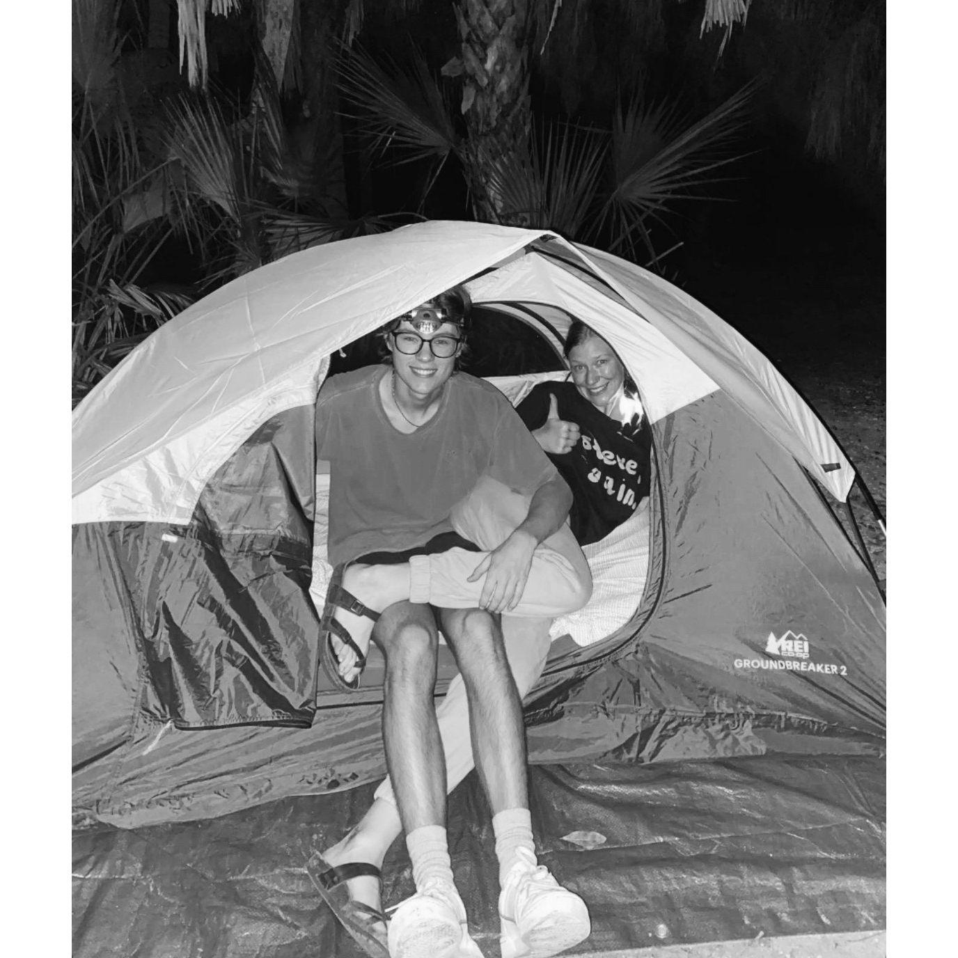 Camping in our tiny tent in Florida, 2022