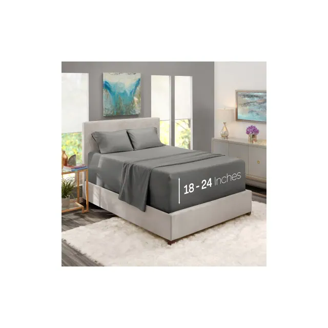 Nestl Extra Deep Pocket 4 Piece Sheet Sets, Queen Size Deep Pocket Sheets - Charcoal Grey