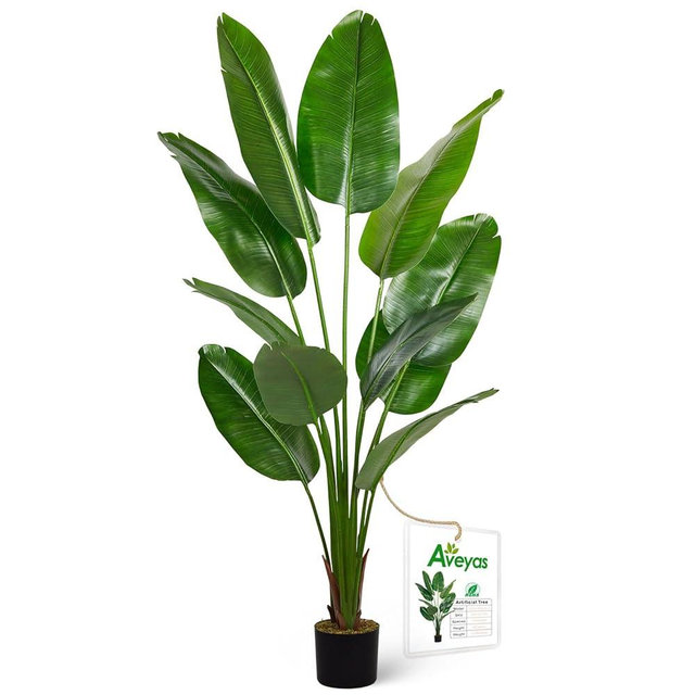 Aveyas 6ft Artificial Bird of Paradise Tree for Home Decor, 6 Feet Faux Floor Plant Fake Silk Banana Leaf Tropical Trees with Pot for Indoor Outdoor House Living Room (6 ft Tall)