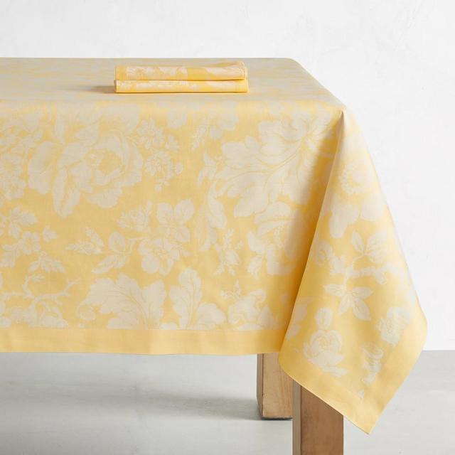 Bloom Jacquard Tablecloth, 70" X 108", Yellow