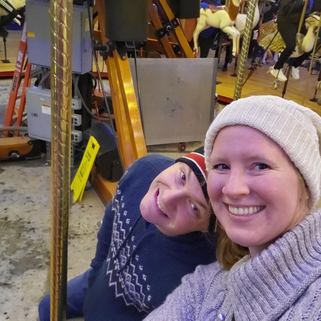 Waiting for the carousel at Zoo lights.