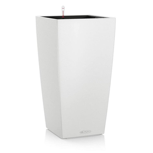 Lechuza Cubico Color 22 -(16 inches Tall) Self-Watering Garden Planter for Indoor and Outdoor Use, White Matte