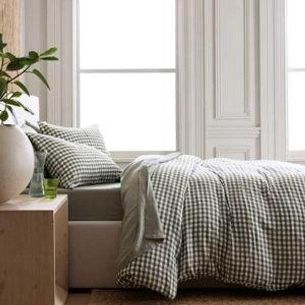 Linen Duvet Cover Set | Quince in Olive Gingham