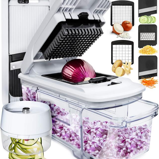 Fullstar All-in-1 Vegetable Chopper, Mandoline Slicer Cheese Grater | Multi Blade French Fry Cutter Veggie Dicer | Includes Bonus Handheld Spiralizer Kitchen Gadgets