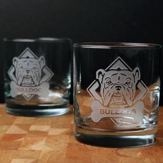 WOOF! American Bulldog On The Rocks Glass, Set of 4