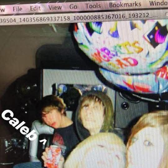 The only photo we can find of us at 14 together, riding in a limo to chuck-e-cheese with friends.