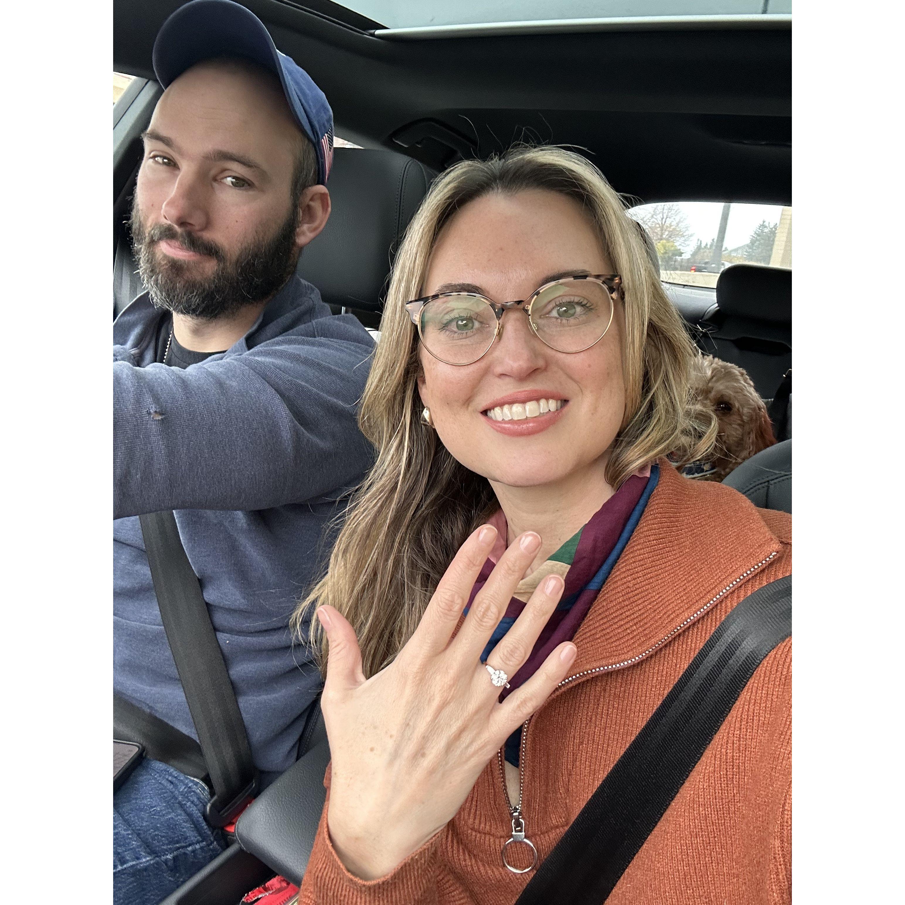 Calling friends and family on the way home to share our good news, WE’RE ENGAGED!