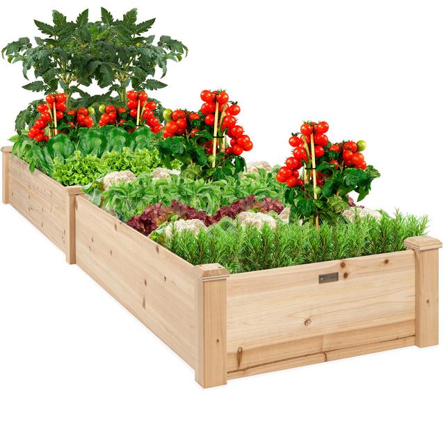 Best Choice Products 8x2ft Outdoor Wooden Raised Garden Bed Planter for Grass, Lawn, Yard - Natural