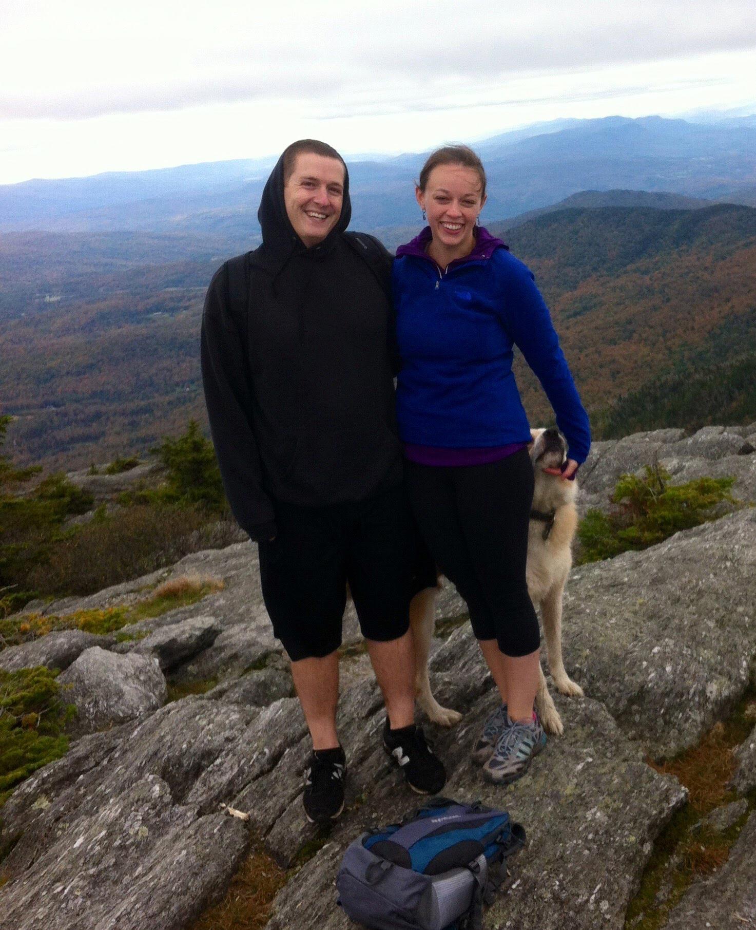Hunger Mountain, one of our favorite hikes. We do not know that dog.