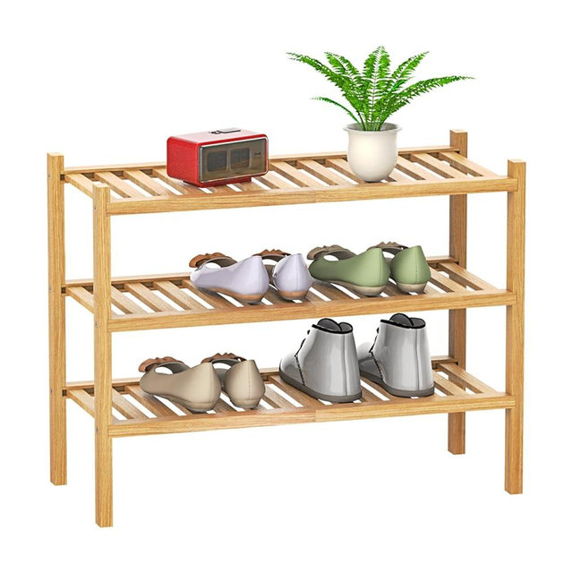 Shoe Rack 3-Tier Organizer-Stackable Storage Shelf with Multi-Function Combinations-Free Standing Bamboo Shoe Racks for Closet,Entryway,Hallway,Bathroom,Living Room Shoe Organization (Natural,3-Tier)