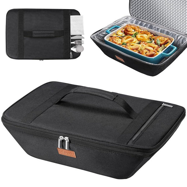 Lifewit Insulated Casserole Carrier for Hot or Cold Food, Thermal Lasagna Lugger Tote, Casserole Dish Carrier for Potluck Parties Picnic, Fits 9"x13" Baking Dish, Black