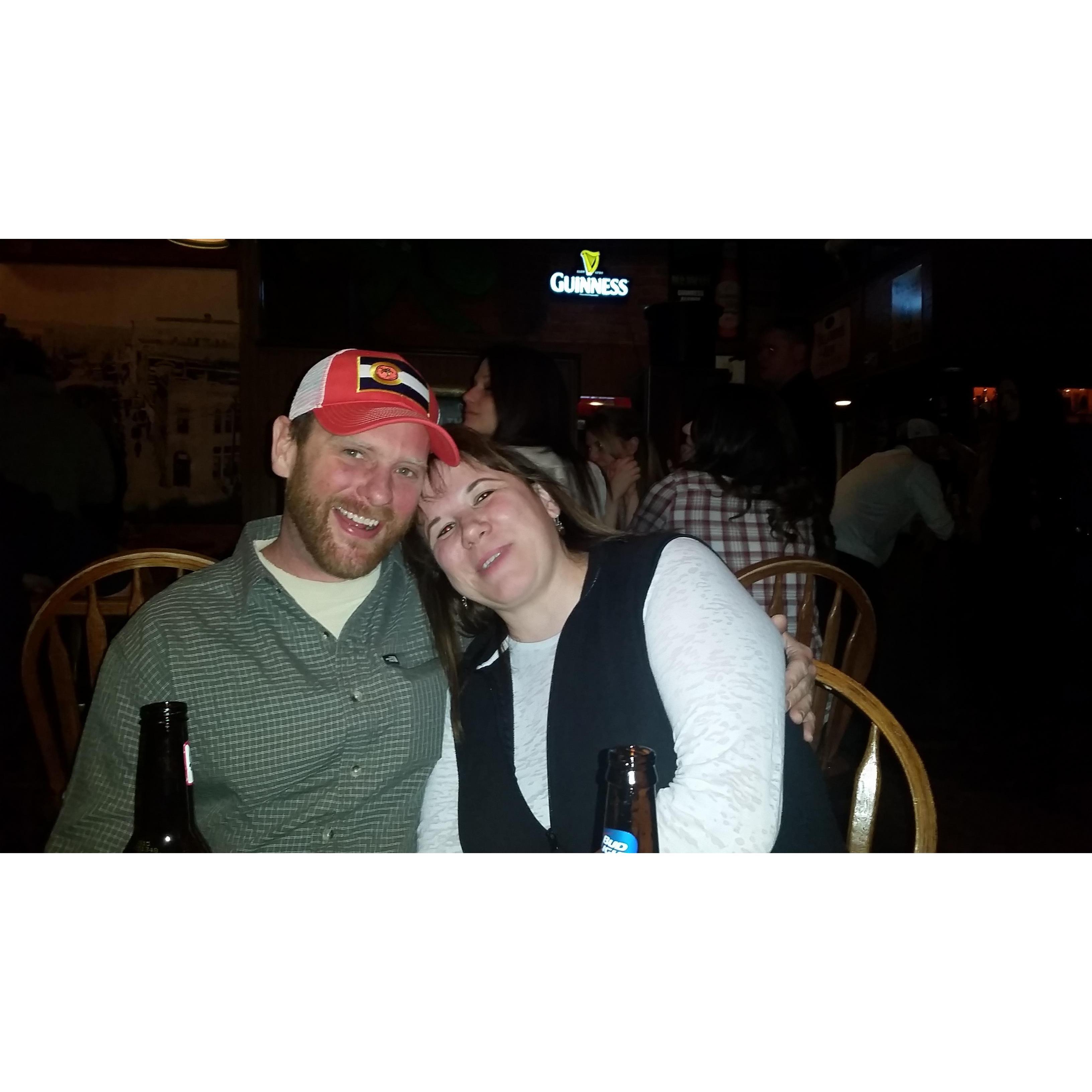 Our first picture taken together. Celebrating with some friends for my birthday, 2015.