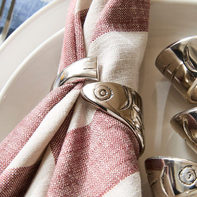 Sardine Metal Napkin Rings, Silver, Set of 4