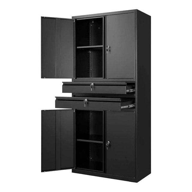 Yizosh Metal Garage Storage Cabinet with Locking Doors and Adjustable Shelves, 71" Tool Storage Cabinet with 2 Drawer for Garage,Warehouse