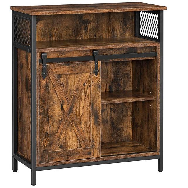 VASAGLE COBADO Storage Cabinet, Sideboard Cupboard with Open Compartment, Sliding Barn Door, Adjustable Shelf, Industrial, for Entryway, Living Room, Kitchen, Study, Rustic Brown and Black ULSC089B01