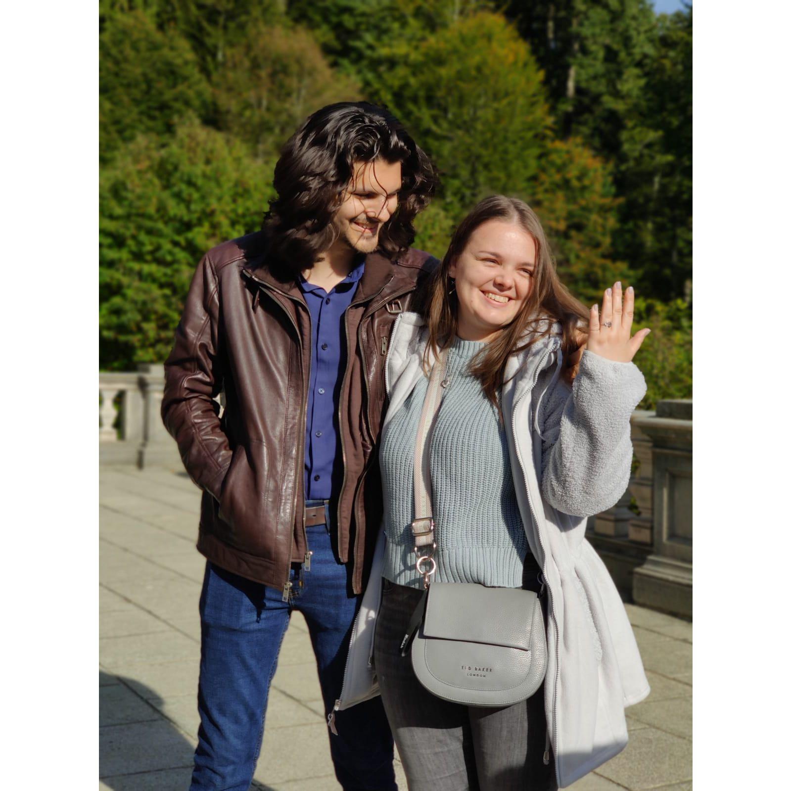 With tears in her eyes, Malina happily shows her parents the gorgeous ring Nathaniel picked out for her. They will forever remember October 3rd, 2024 and the beautiful Peles Castle.
