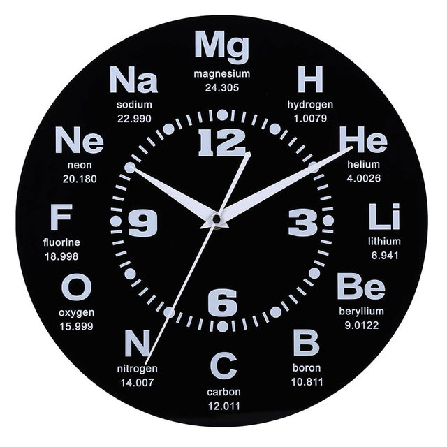 CIGERA 12 Inch Chemistry Wall Clock with Periodic Table Dial, Silent Movement, Battery Operated for Chemists, Science Teachers, STEM Students and Lab Wall Decor