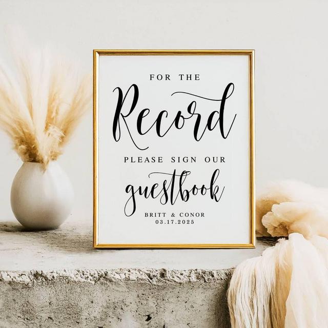 For The Record, Please Sign Our Guestbook, Wedding Signs, Wedding Decor, Record Guestbook, Wedding Guest Book Sign, Wedding Printables