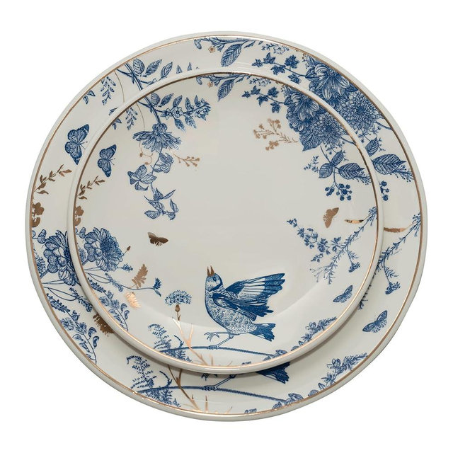 Porcelain Floral Plates Ceramic 8/10 Inch Ceramic Plates Set of 4, Dessert Plate Blue and White, Salad Plate Set, Floral Dinnerware Set for Kitchen, Dinner Plate for Cake Snacks Side Dish