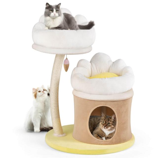 Costway 33" Cat Tree Indoor Cat Tower with Condo Sisal Scratching Post Washable Top Nest