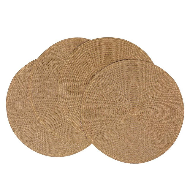 SHACOS Round Placemats Set of 4 Woven Braided Kitchen Table Placemats 15 inch Round Place Mats Washable Table Mats Indoor Outdoor, Brown