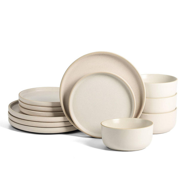 Earth & Clay 12pc Stoneware Dinnerware Set White Speckled