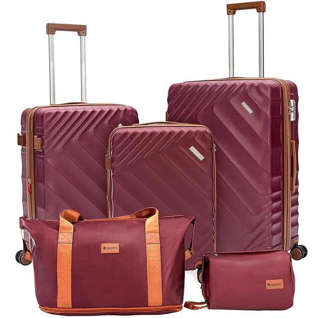 Rosamo 5 piece Luggage Set Expandable Suitcase 22x14x9 Airline Approved Carry on, ABS Hard Case Suitcases with Spinner Wheels, TSA Lock (Red)