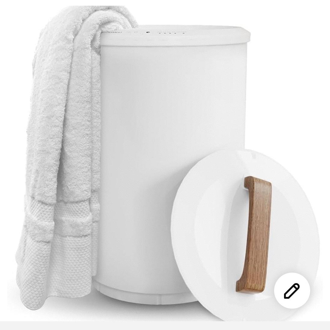 SAMEAT Heated Towel Warmers for Bathroom - Large Towel Warmer Bucket, Wood Handle, Auto Shut Off, Fits Up to Two 40"X70" Oversized Towels, Bathrobes, Blankets, PJ's and More