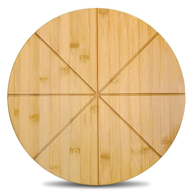 18" Pizza Cutting Board Extra Large Round Cutting Boards Double Sided 2XL 18inch Tray Pizza Oven Accessories Prep Board Paddle Wooden with Cutting Grooves Circular Circle Bamboo Serving Platter