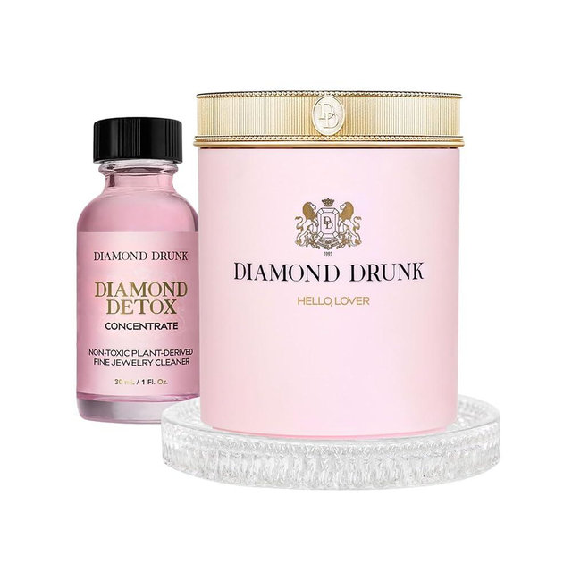 Diamond Drunk The Starter Collections - Non-Toxic, Fine Jewelry Cleaning Kit for Diamond, Gold, & Platinum Rings & More - 2 Months Supply of Safe, Sustainable Cleaner to Restore Shine - Patented Bauble Basket & Reusable Vessel