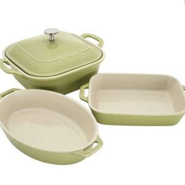 Staub Ceramic 4-pc Baking Pans Set, Casserole Dish with Lid, Brownie Pan