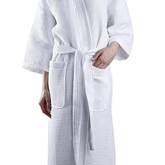 MONARCH Square Waffle Spa Kimono Robe - Soft Light Hotel Bathrobe Cypress