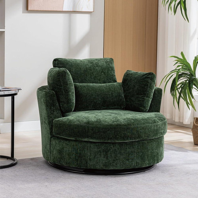 Chifee & Vingol 42.2" Oversized Swivel Accent Chair Round Barrel Chair,Chenille,Green