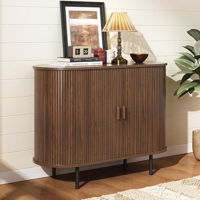 ONBRILL Sideboard Buffet Cabinet with Storage, 40" Storage Cabinet with Sliding Door & Adjustable Shelf, Modern Accent Coffee Bar Cabinet Console Table for Kitchen, Entryway, Bedroom, Walnut