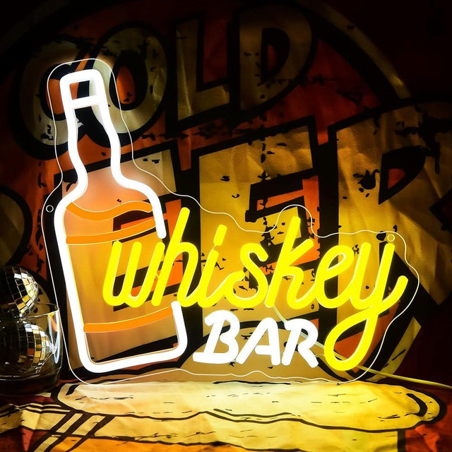Whiskey Bar Neon Sign LED Light for Wall Decor Home Bar Man Cave Pub Bottle Neon Light Birthday Gift for Whiskey Enthusiasts Adult Hangout Size 13.8 * 11.8in（GLND352)