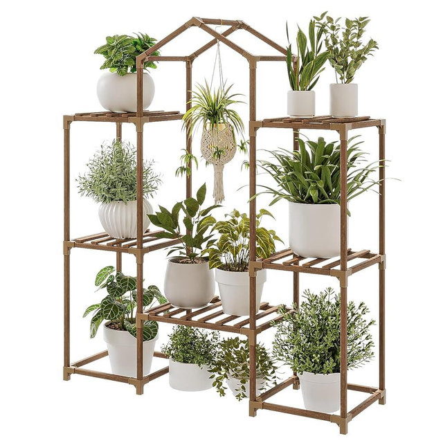Bamworld Plant Stand Indoor Hanging Plant Shelf Outdoor Large Plant Rack for Multiple Plants Boho Home Decor Plant Gift for Mom Woman