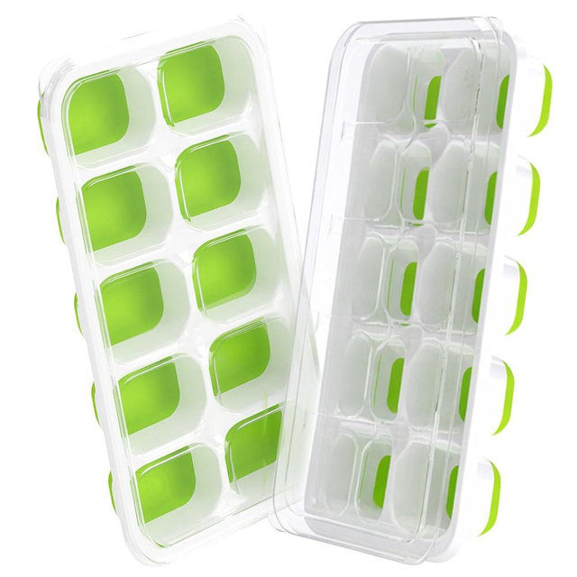 DOQAUS Ice Cube Tray with Lids - 2 Pack Stackable Silicone Ice Trays for Freezer, BPA & LFGB Safe, Easy Release for Kitchen, RVs, Cocktail, Coffee, Soup & Food