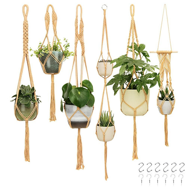 6-Pack Handcrafted Macrame Plant Hanger - Hanging Planters Indoor Outdoor Home Décor - Hanging Plant Holder - Decorative Bohemian Plant Hangers - for Real, Fake Hanging Plants (Caramel)