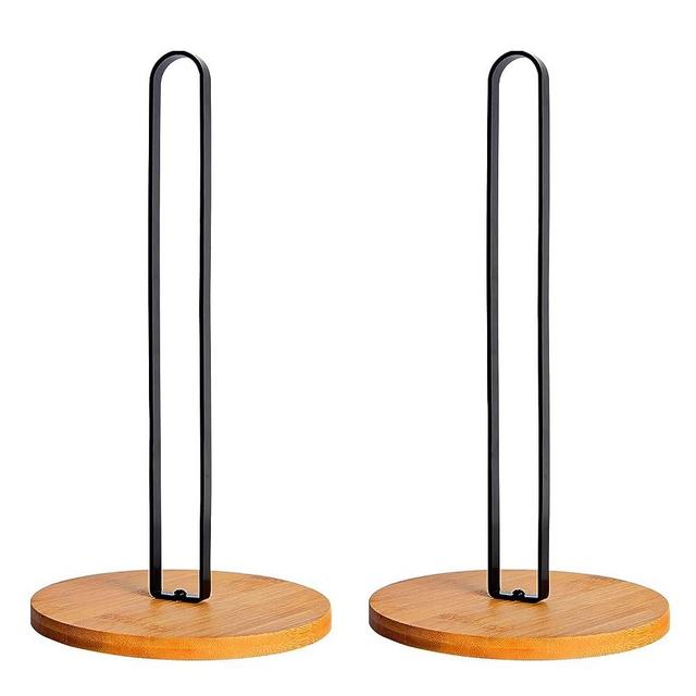 TONLEA Wood Paper Towel Holder - Countertop Kitchen Towel Dispenser with Non-Slip Wooden Base, Free-Standing Paper Towel Holder for Kitchen(Black, 2 Pack)