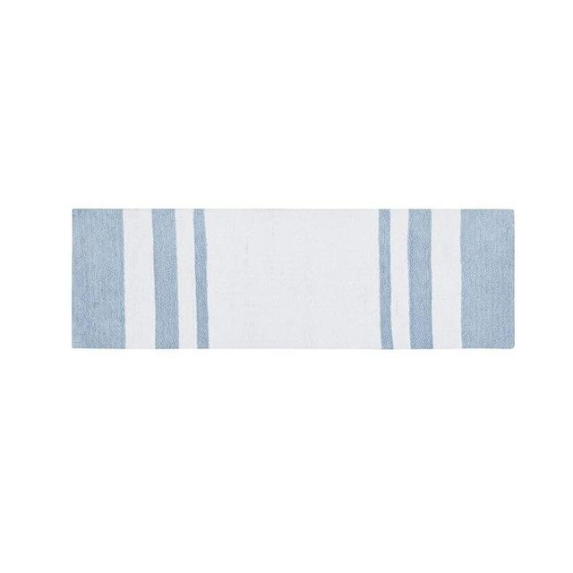 Madison Park Reversible Spa Rug 100%-Cotton Striped Ultra Soft Water Fast Bath Non-Slip Absorbent Quick Dry Mats for Tub, Shower Room, and Bathroom, 24"x72", Blue (MP72-6212)