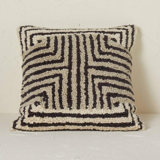 Maze Pattern Loop Tufted Square Throw Pillow Black/Cream - Opalhouse™ designed with Jungalow™