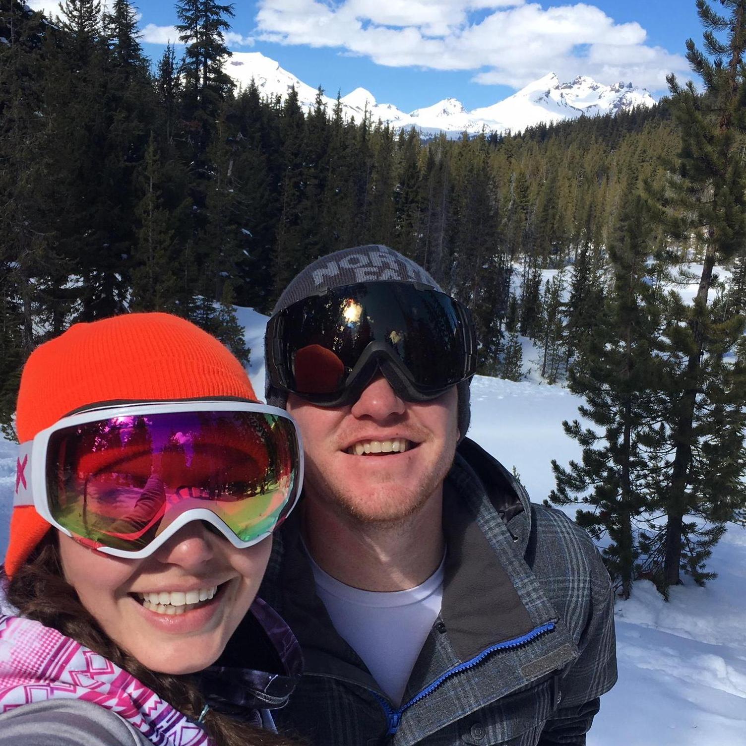 Enjoying the view of the Cascade Mountains while snowshoeing.