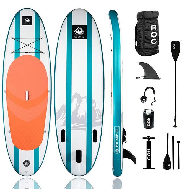 Roc Inflatable Stand Up Paddle Board W Free Premium SUP Accessories & Backpack, Non-Slip Deck. Bonus Waterproof Bag, Leash, Paddle and Hand Pump