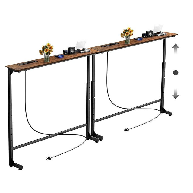 Keelian 70 inch Narrow Console Table with Outlet,Adjustable Height(25"-37") Behind Sofa Table,Couch Behind Table Skinny,Couch Shelf with Charging Station,Long Entryway Tables for Living Room,Brown