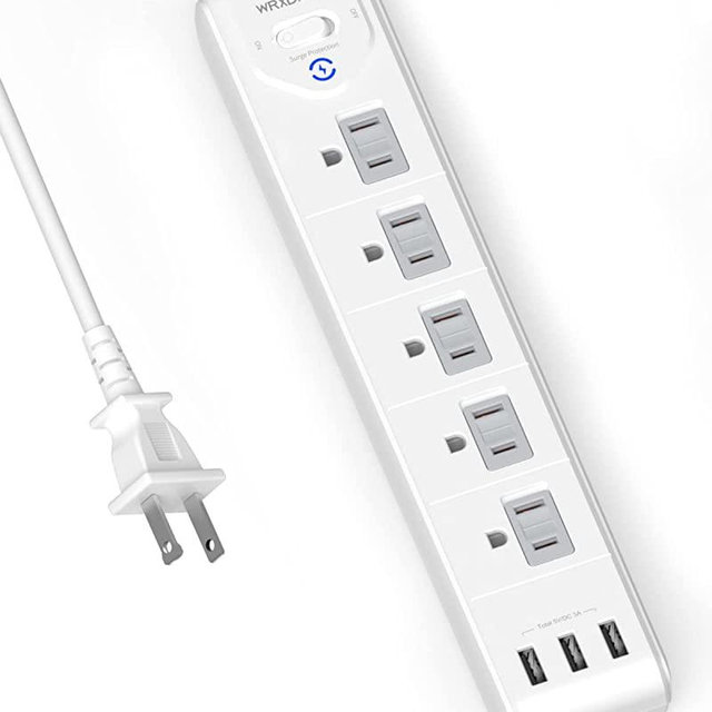1625W 2 Prong Power Strip, WRXDMC 2 Prong to 3 Prong Outlet Adapter, 5ft Extension Cord with Polarized Plug, 1680J Surge Protector, 5 AC Outlets & 3 USB, Wall Mountable, Ideal for Non-Grounded Outlets