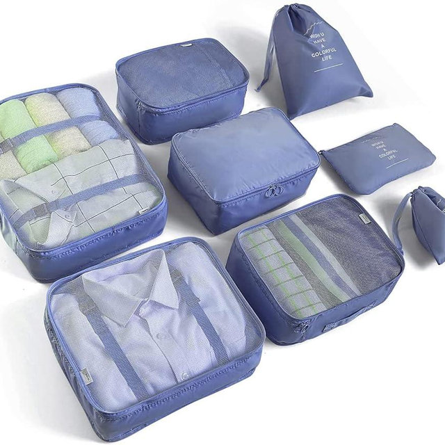 8 Set Packing Cubes for Suitcases Travel Luggage Packing Organizers,Travel Essentials Luggage Organizer for Travel Accessories Shoe Bag Tioletry Bag Laundry Bag（Dark Blue）