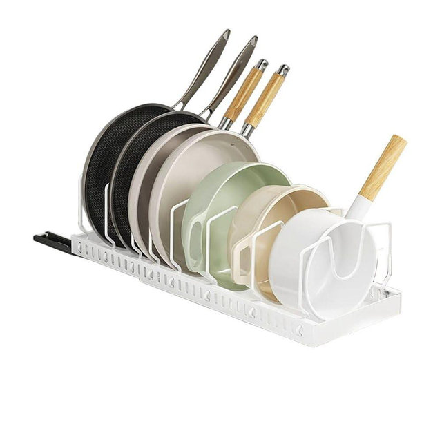 Mnftive pots and pans organizer under cabinet,pot lid organizers inside cabinet holders for kitchen,Horizontal and vertical pulling modes,cast iron storage (White vertical pull-out)