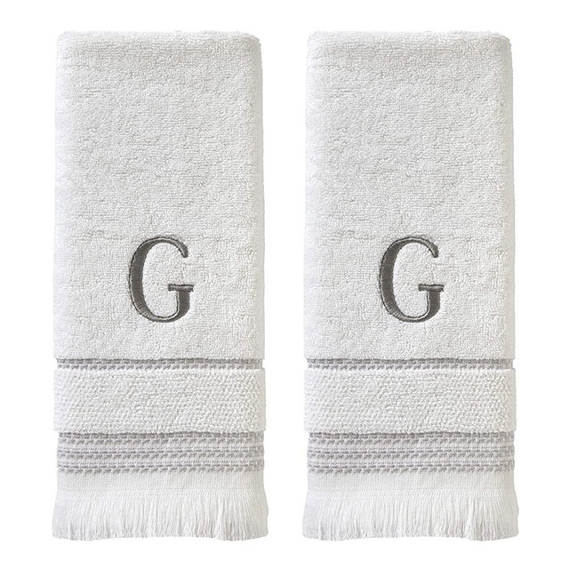 SKL HOME by Saturday Knight Ltd. Casual Monogram Hand Towel Set, G, 16x26, White 2 Count