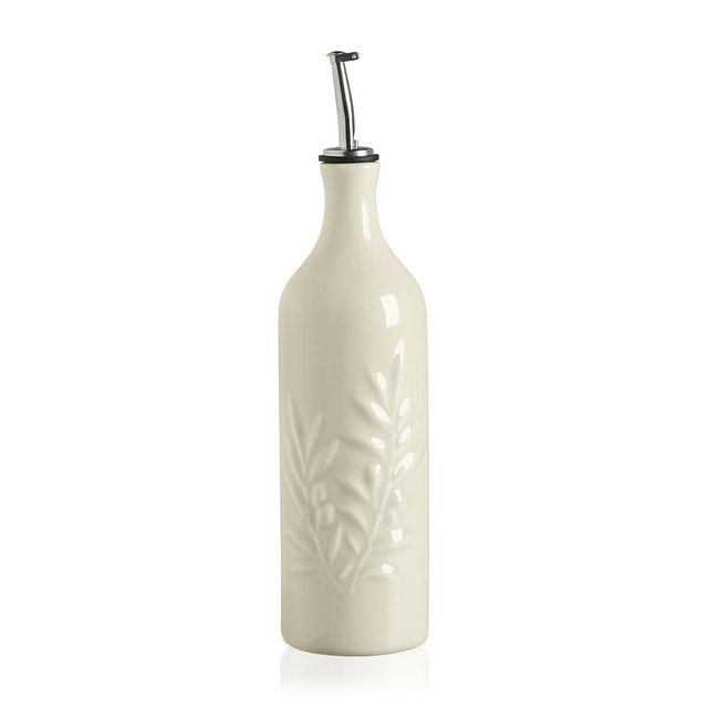Sweejar Large Ceramic Olive Oil Dispenser Bottle, 24 Oz Relief Opaque Oil Cruet Protects Oil To Reduce Oxidation, Storage Vinegar, Soy Sauce, Coffee Syrup, Liquids, Set of 1 (Beige)